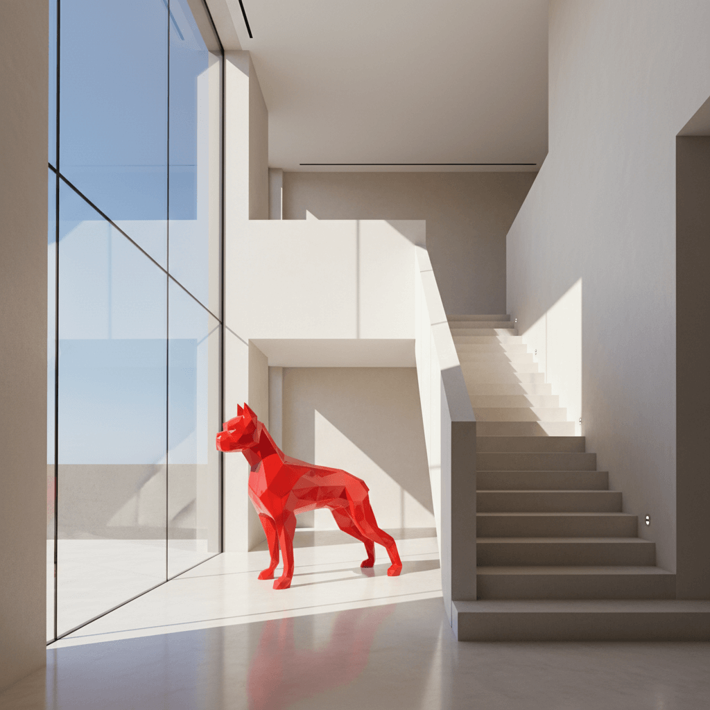 Dog Boxer Angular–Red Glossy-H 170 cm
